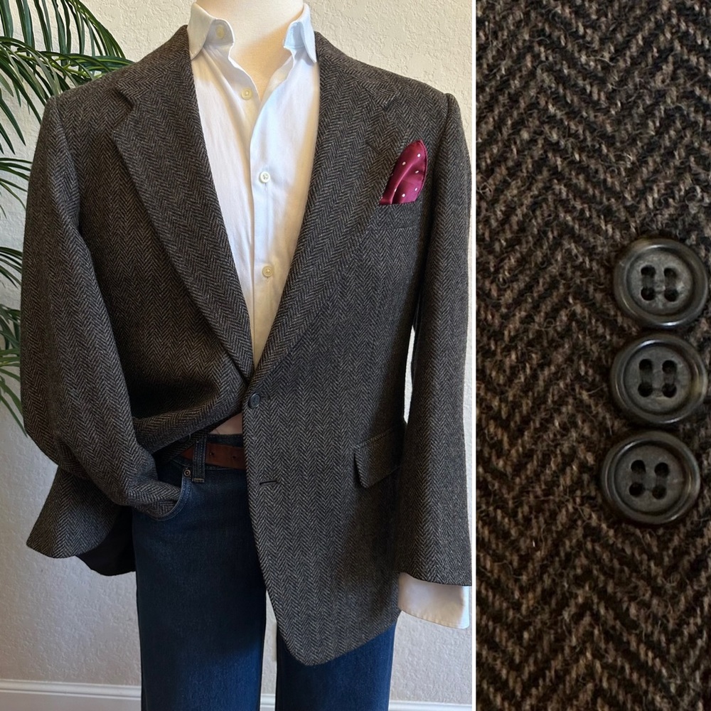 VINTAGE FARAH MENS BLAZER SIZE 42 HERRINGBONE TWEED SPORT COAT SUIT JACKET